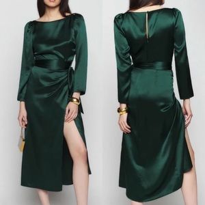 Reformation Silk Cassis Dress in Forest